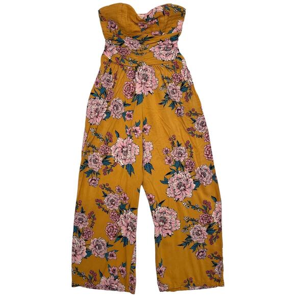 Band of Gypsies Pants - Band Of Gypsies Jumpsuit Womens Small Yellow Floral Strapless Boho Gypsy Festive